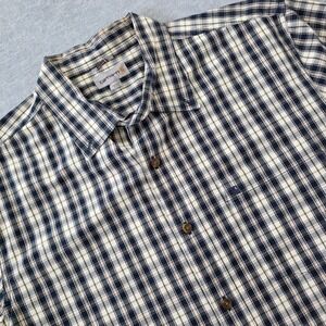 Carhartt Mens Relaxed Fit Plaid Short Sleeve Button Down Shirt Navy Cream XL